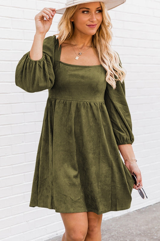 RTS Suede Green Square Neck Dress