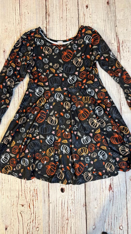 RTS Pumpkin Black Twirl Dress