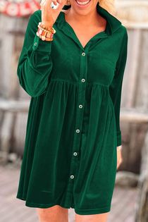 RTS Green Velvet Buttonup Dress