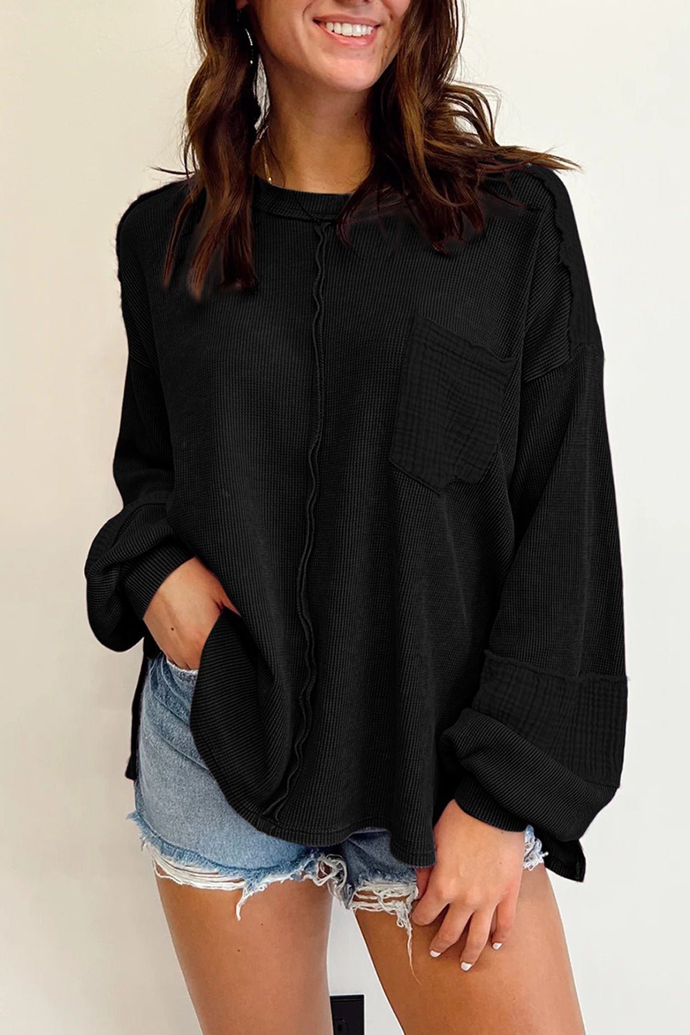 RTS Boho Black Exposed Seam Top