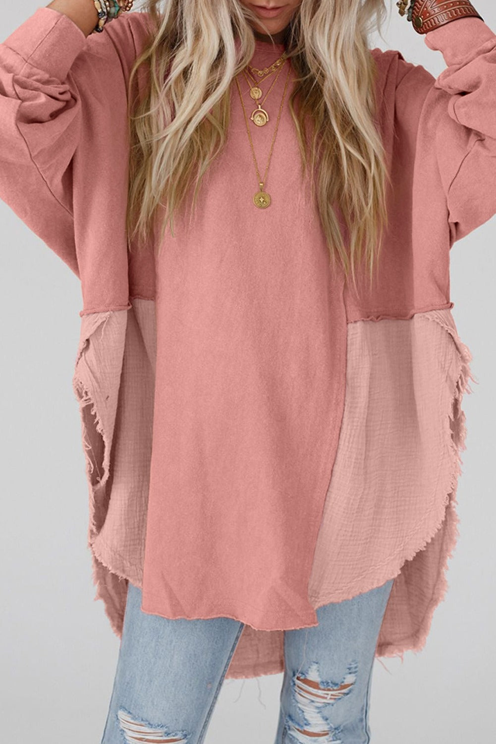 RTS Pink Raw Hem Shirt