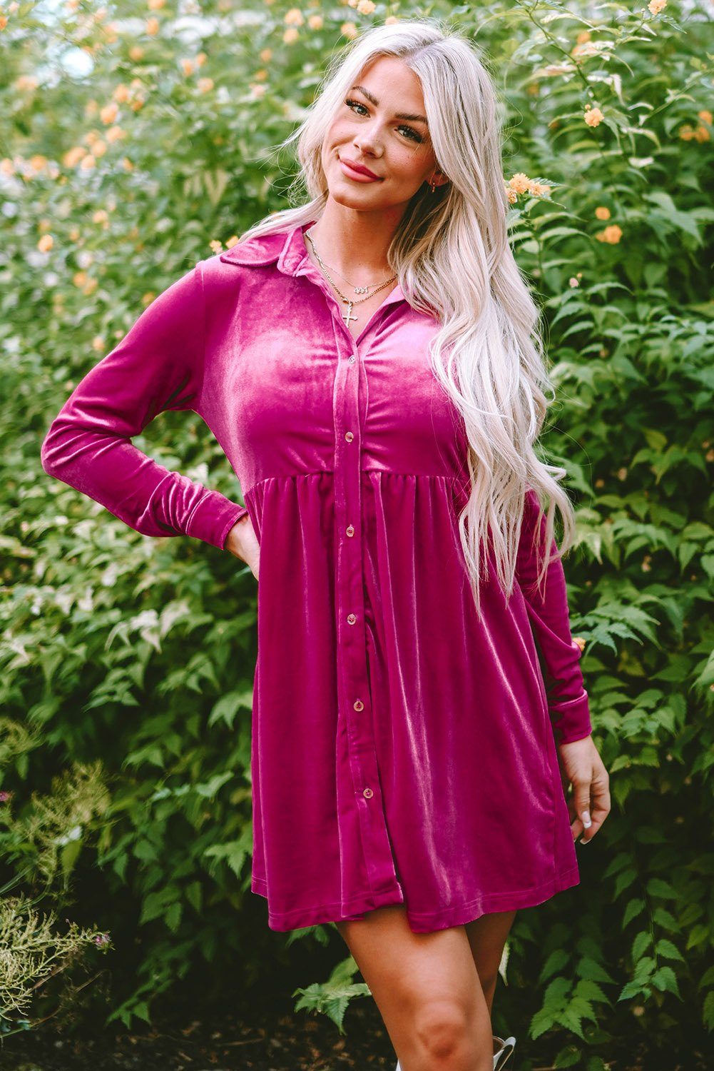 RTS Pink Velvet Buttonup Dress