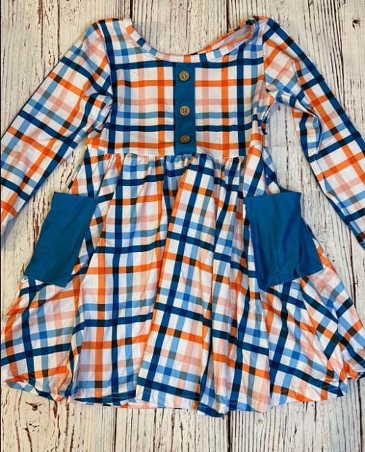 RTS Blue/Orange Twirl Dress