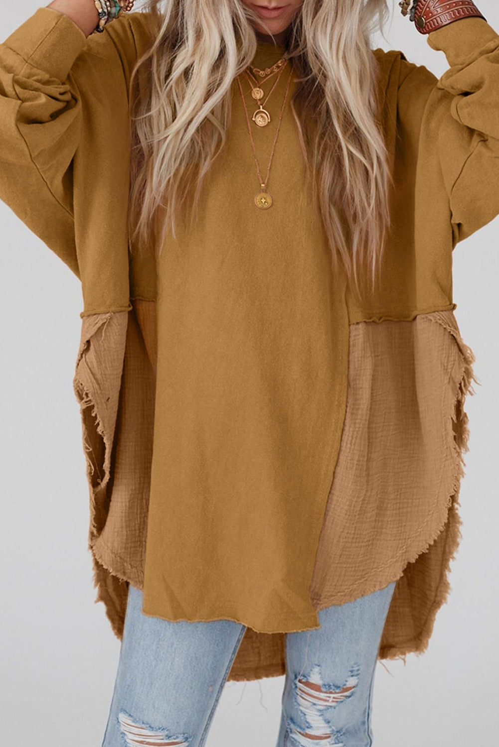 RTS Brown Raw Hem Top