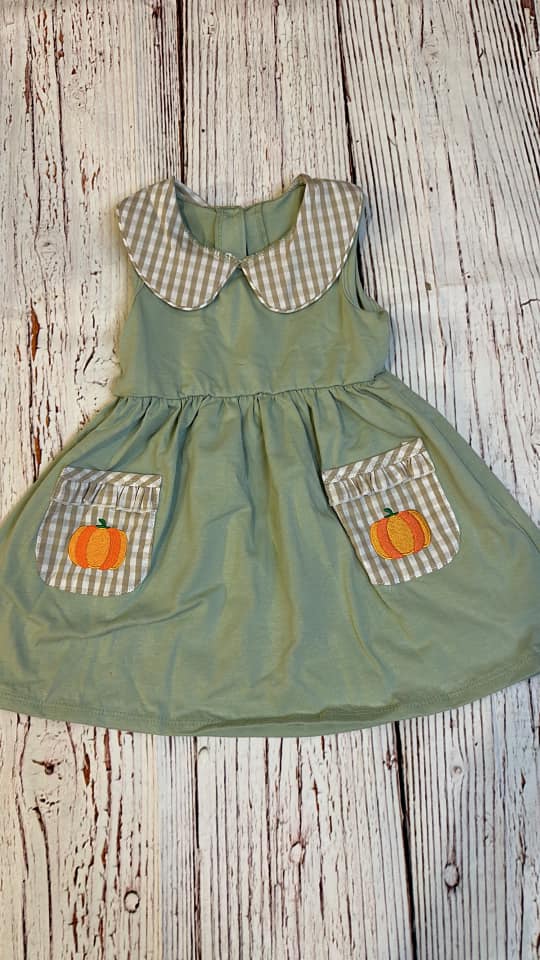 RTS Pumpkin Sage Collared Dress