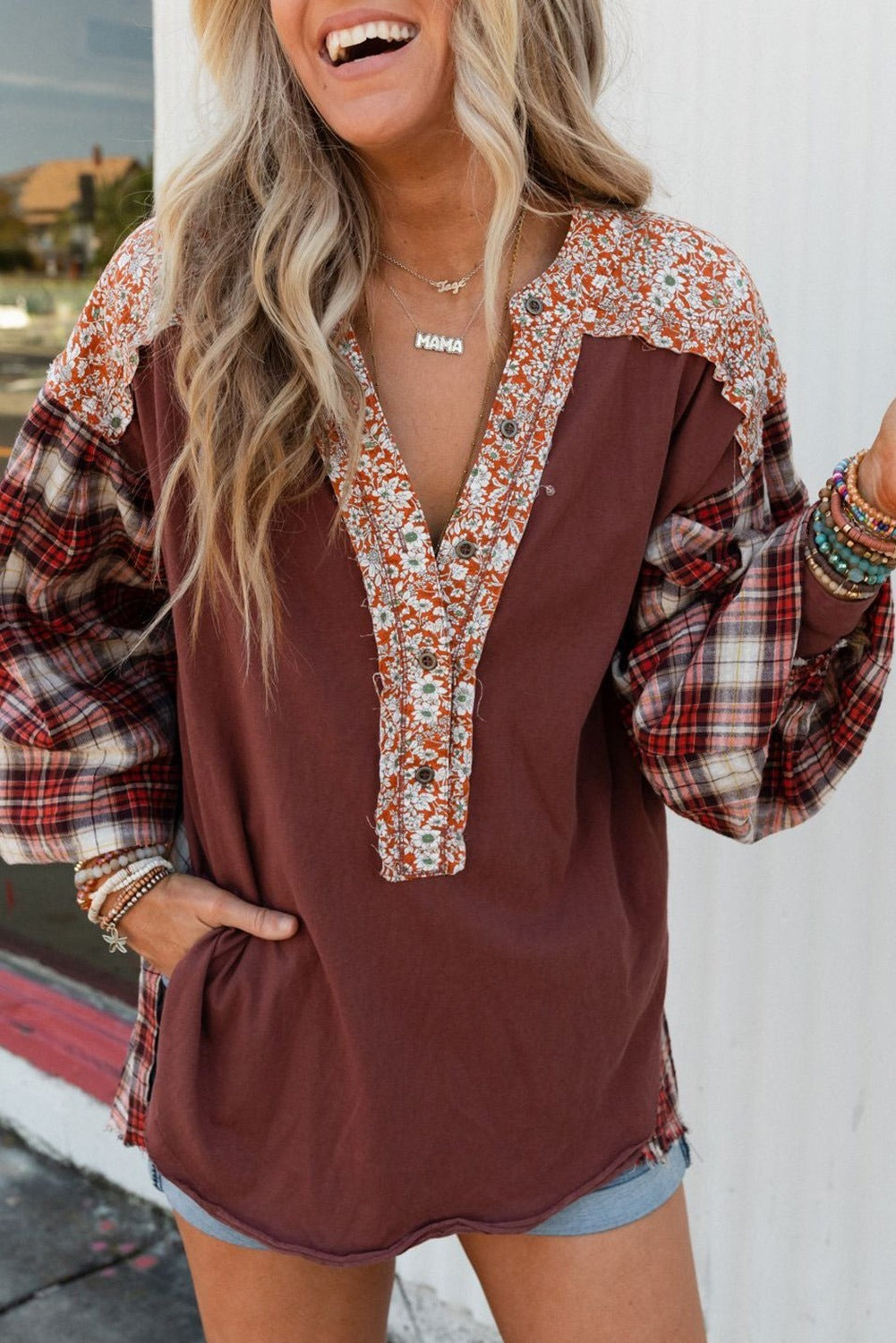 RTS Burgundy Mixed Print Top