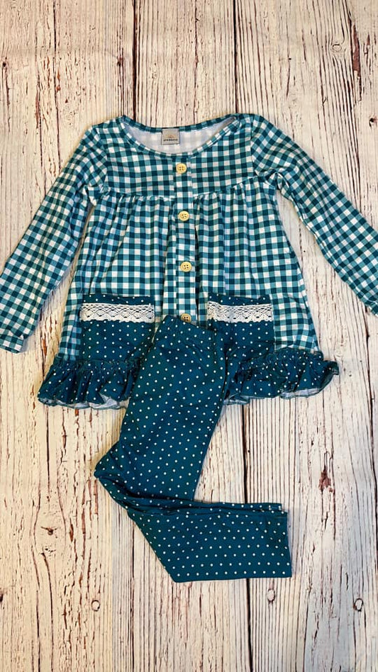 RTS Blue Plaid Dot Pant Set