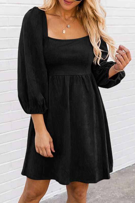 RTS Suede Black Square Neck Dress