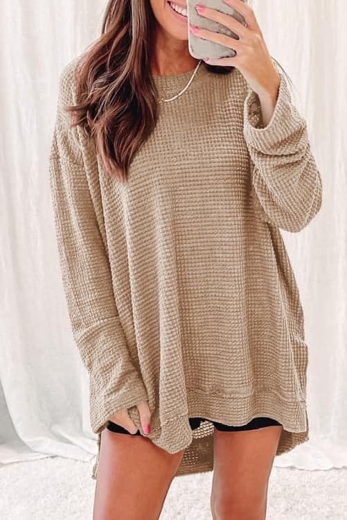 RTS Waffle Knit Khaki Top